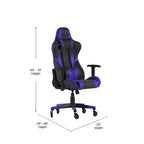 Chaise de gaming style course noir/bleu/gris/rouge, 2 places, inclinable, hauteur réglable