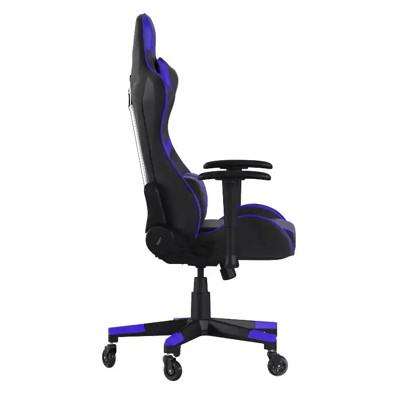 Chaise de gaming style course noir/bleu/gris/rouge, 2 places, inclinable, hauteur réglable
