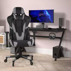 Chaise de gaming style course noir/bleu/gris/rouge, 2 places, inclinable, hauteur réglable