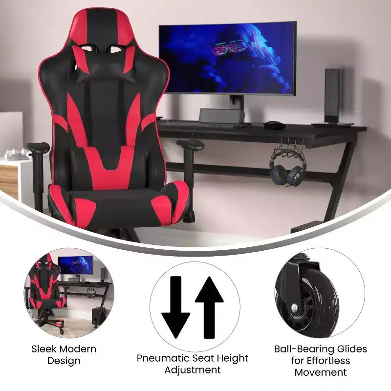 Chaise de gaming style course noir/bleu/gris/rouge, 2 places, inclinable, hauteur réglable