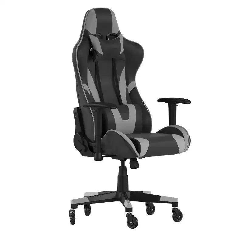 Chaise de gaming style course noir/bleu/gris/rouge, 2 places, inclinable, hauteur réglable