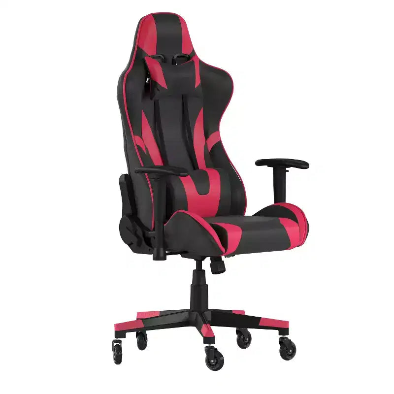 Chaise de gaming style course noir/bleu/gris/rouge, 2 places, inclinable, hauteur réglable