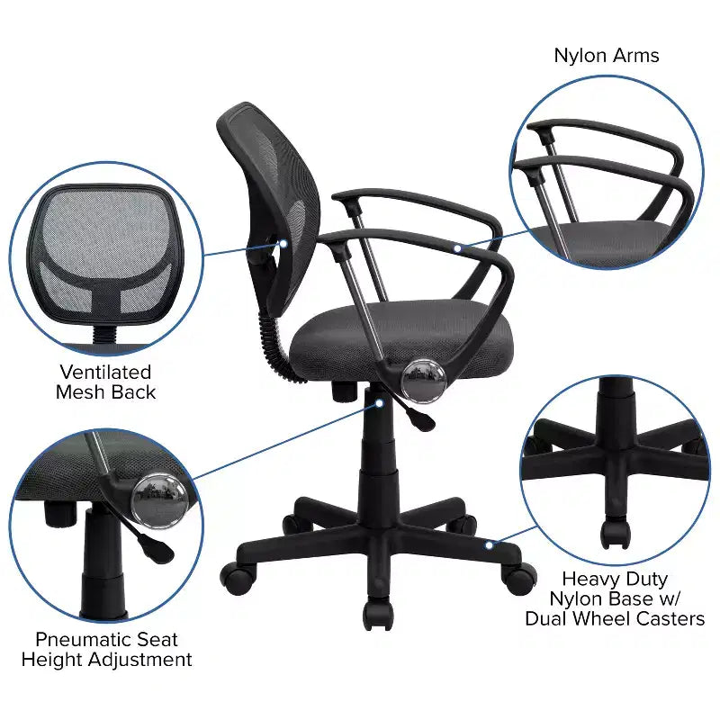 Fauteuil de bureau pivotant en maille à dossier bas, noir/bleu/gris/violet, 1 personne