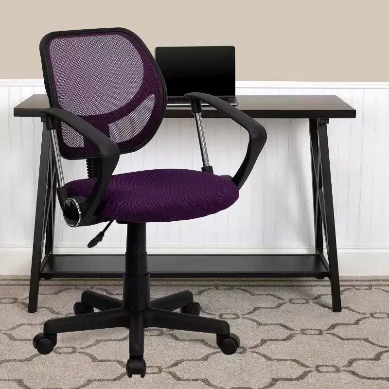 Fauteuil de bureau pivotant en maille à dossier bas, noir/bleu/gris/violet, 1 personne