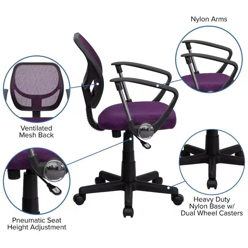 Fauteuil de bureau pivotant en maille à dossier bas, noir/bleu/gris/violet, 1 personne