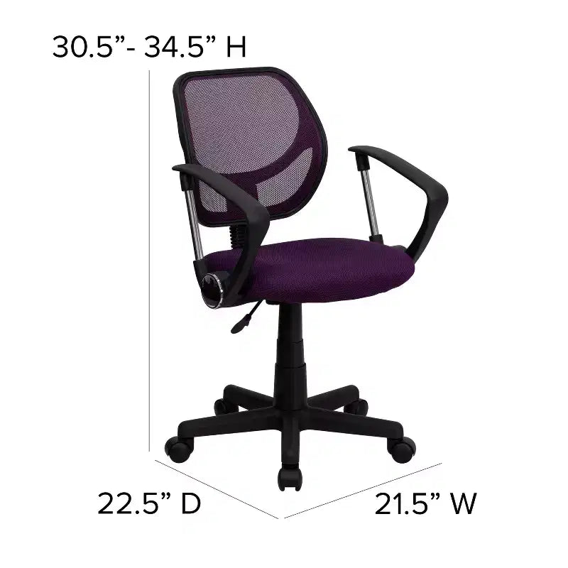 Fauteuil de bureau pivotant en maille à dossier bas, noir/bleu/gris/violet, 1 personne