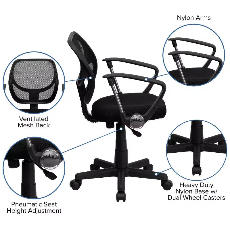 Fauteuil de bureau pivotant en maille à dossier bas, noir/bleu/gris/violet, 1 personne