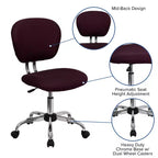 Chaise de bureau pivotante sans accoudoirs à dossier mi-haut en maille, monoposte – Plusieurs coloris