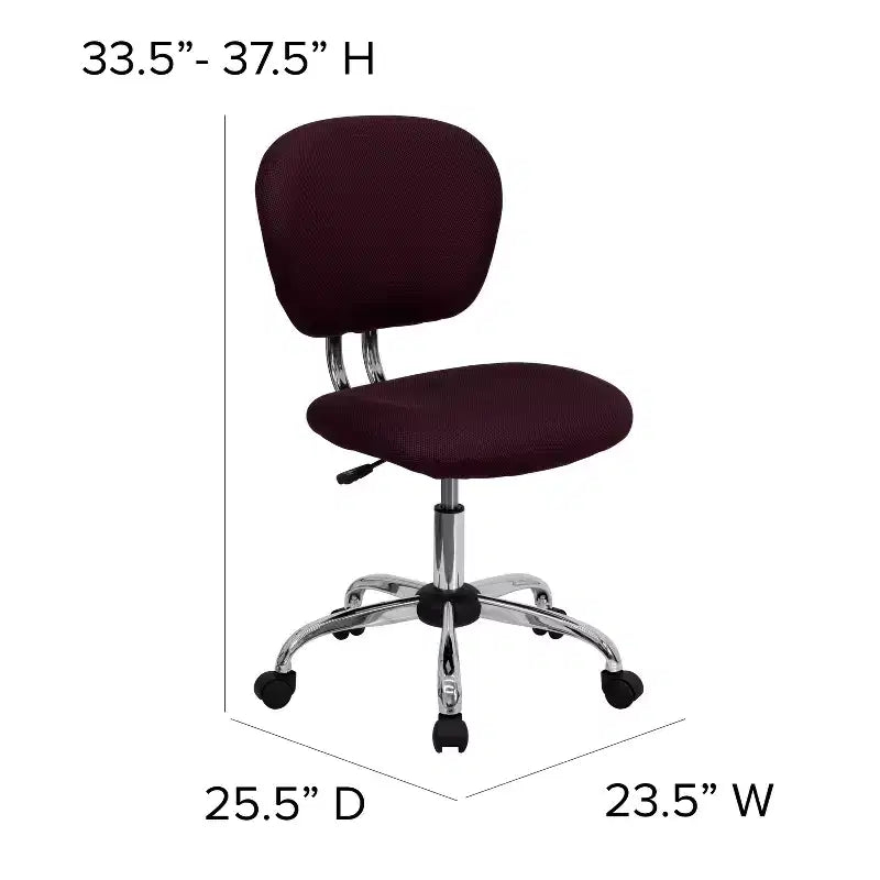Chaise de bureau pivotante sans accoudoirs à dossier mi-haut en maille, monoposte – Plusieurs coloris