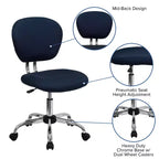 Chaise de bureau pivotante sans accoudoirs à dossier mi-haut en maille, monoposte – Plusieurs coloris