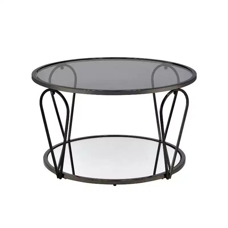 Table basse ronde en verre de 31 po – Nickel noir/Chrome, style contemporain, 1 place