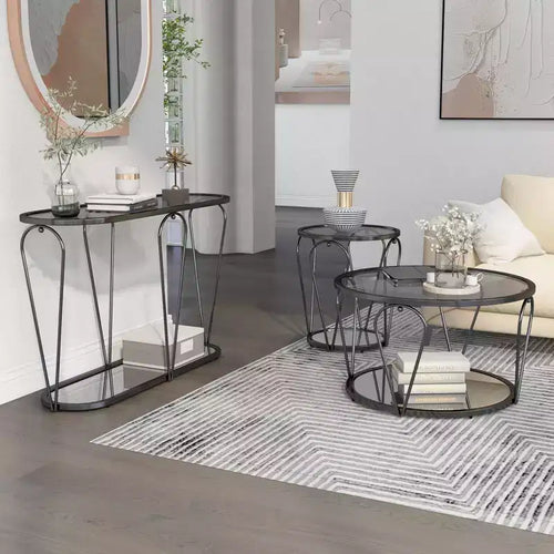 Table basse ronde en verre de 31 po – Nickel noir/Chrome, style contemporain, 1 place