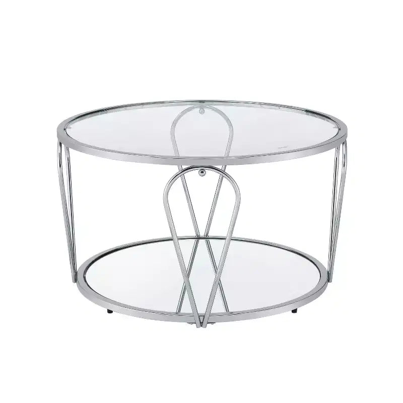Table basse ronde en verre de 31 po – Nickel noir/Chrome, style contemporain, 1 place