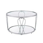 Table basse ronde en verre de 31 po – Nickel noir/Chrome, style contemporain, 1 place