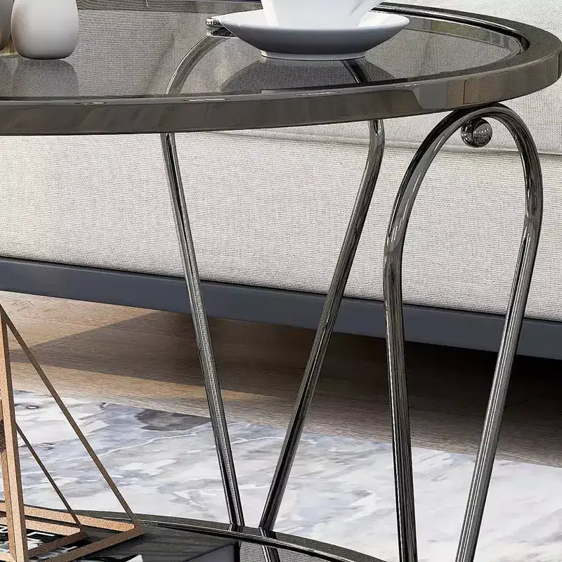 Table basse ronde en verre de 31 po – Nickel noir/Chrome, style contemporain, 1 place