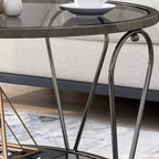 Table basse ronde en verre de 31 po – Nickel noir/Chrome, style contemporain, 1 place
