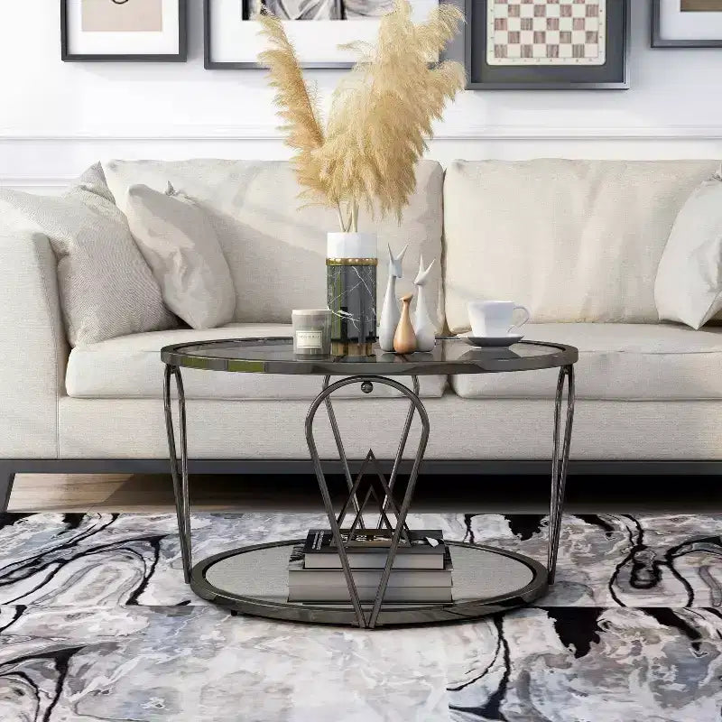 Table basse ronde en verre de 31 po – Nickel noir/Chrome, style contemporain, 1 place