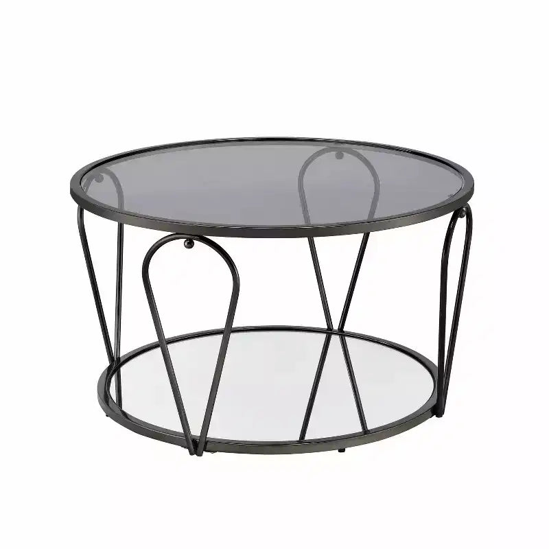 Table basse ronde en verre de 31 po – Nickel noir/Chrome, style contemporain, 1 place