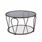 Table basse ronde en verre de 31 po – Nickel noir/Chrome, style contemporain, 1 place