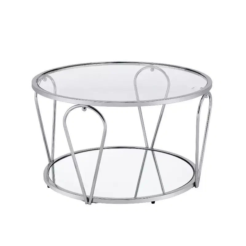 Table basse ronde en verre de 31 po – Nickel noir/Chrome, style contemporain, 1 place
