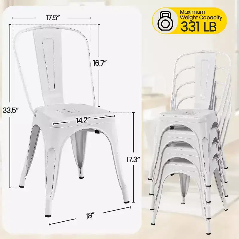 Chaise de salle à manger empilable en métal, lot de 4 (noir / blanc vieilli / métal)