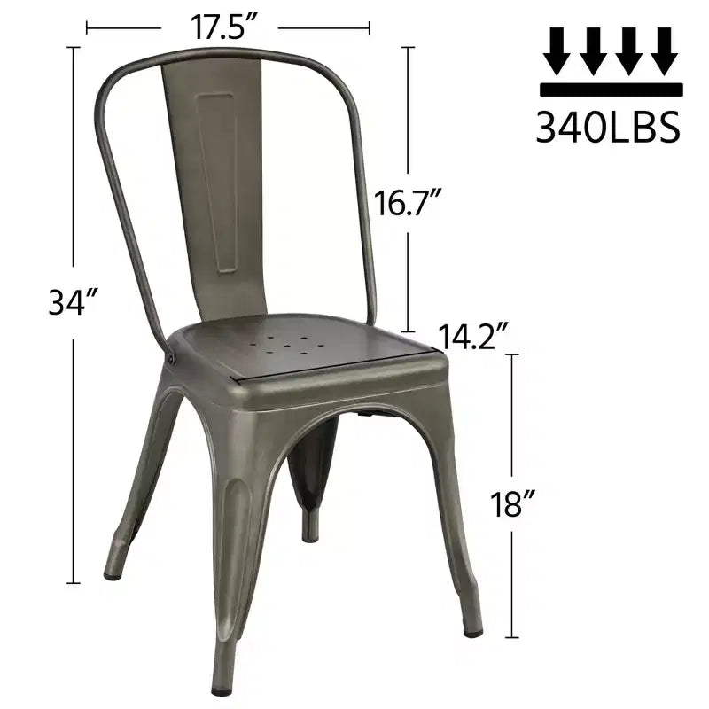 Chaise de salle à manger empilable en métal, lot de 4 (noir / blanc vieilli / métal)