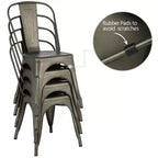 Chaise de salle à manger empilable en métal, lot de 4 (noir / blanc vieilli / métal)