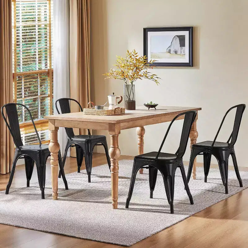 Chaise de salle à manger empilable en métal, lot de 4 (noir / blanc vieilli / métal)