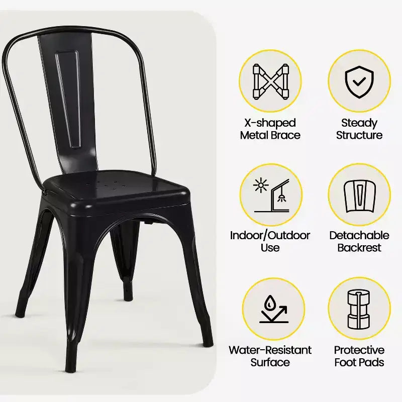Chaise de salle à manger empilable en métal, lot de 4 (noir / blanc vieilli / métal)