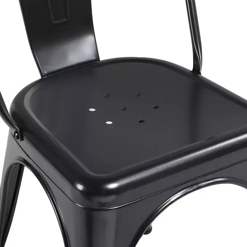 Chaise de salle à manger empilable en métal, lot de 4 (noir / blanc vieilli / métal)