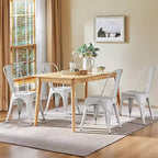 Chaise de salle à manger empilable en métal, lot de 4 (noir / blanc vieilli / métal)