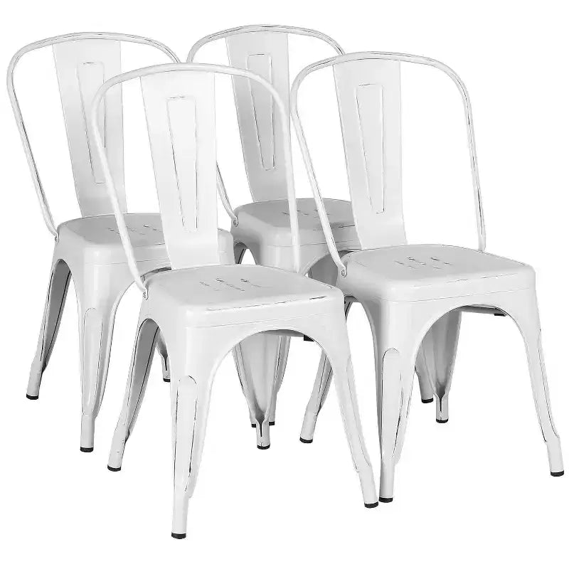 Chaise de salle à manger empilable en métal, lot de 4 (noir / blanc vieilli / métal)