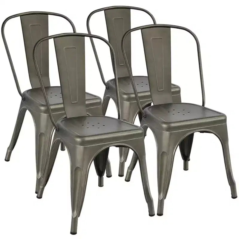Chaise de salle à manger empilable en métal, lot de 4 (noir / blanc vieilli / métal)