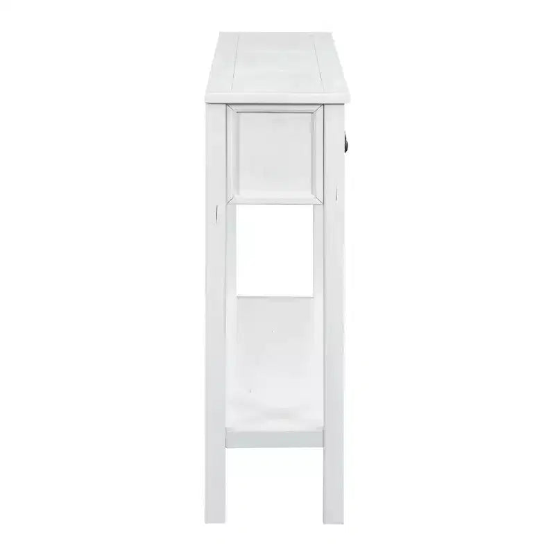Console rustique avec 4 tiroirs et étagère inférieure – Blanc antique / Bleu / Espresso / Marine, 1 personne