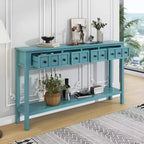 Console rustique avec 4 tiroirs et étagère inférieure – Blanc antique / Bleu / Espresso / Marine, 1 personne