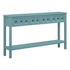 Console rustique avec 4 tiroirs et étagère inférieure – Blanc antique / Bleu / Espresso / Marine, 1 personne
