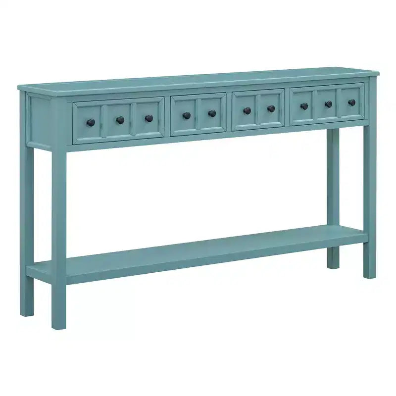 Console rustique avec 4 tiroirs et étagère inférieure – Blanc antique / Bleu / Espresso / Marine, 1 personne