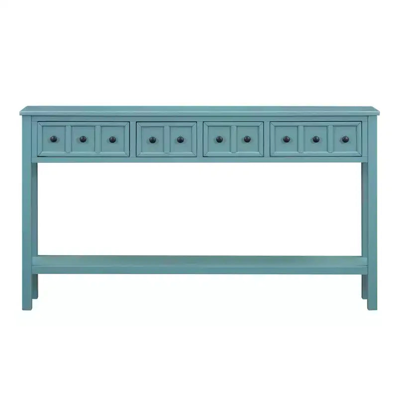 Console rustique avec 4 tiroirs et étagère inférieure – Blanc antique / Bleu / Espresso / Marine, 1 personne
