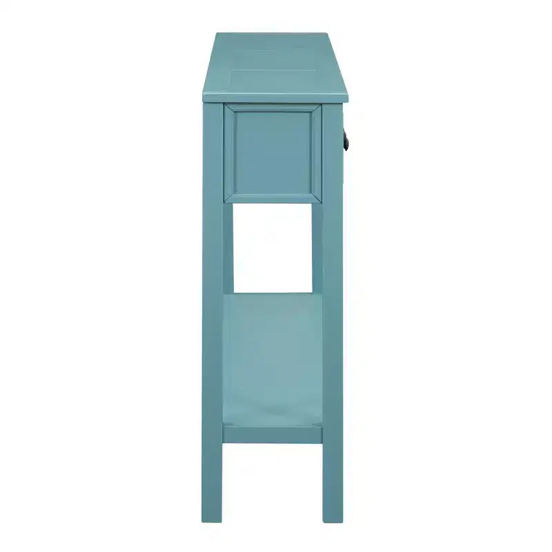 Console rustique avec 4 tiroirs et étagère inférieure – Blanc antique / Bleu / Espresso / Marine, 1 personne