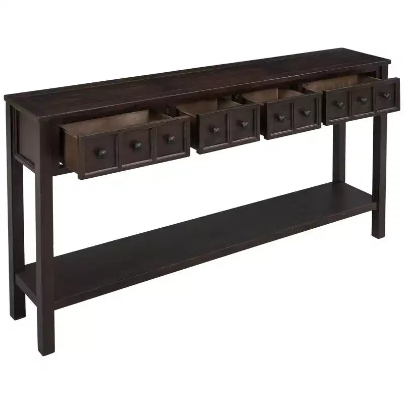 Console rustique avec 4 tiroirs et étagère inférieure – Blanc antique / Bleu / Espresso / Marine, 1 personne