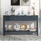 Console rustique avec 4 tiroirs et étagère inférieure – Blanc antique / Bleu / Espresso / Marine, 1 personne