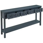 Console rustique avec 4 tiroirs et étagère inférieure – Blanc antique / Bleu / Espresso / Marine, 1 personne