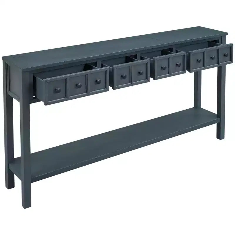 Console rustique avec 4 tiroirs et étagère inférieure – Blanc antique / Bleu / Espresso / Marine, 1 personne