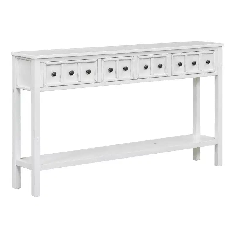 Console rustique avec 4 tiroirs et étagère inférieure – Blanc antique / Bleu / Espresso / Marine, 1 personne
