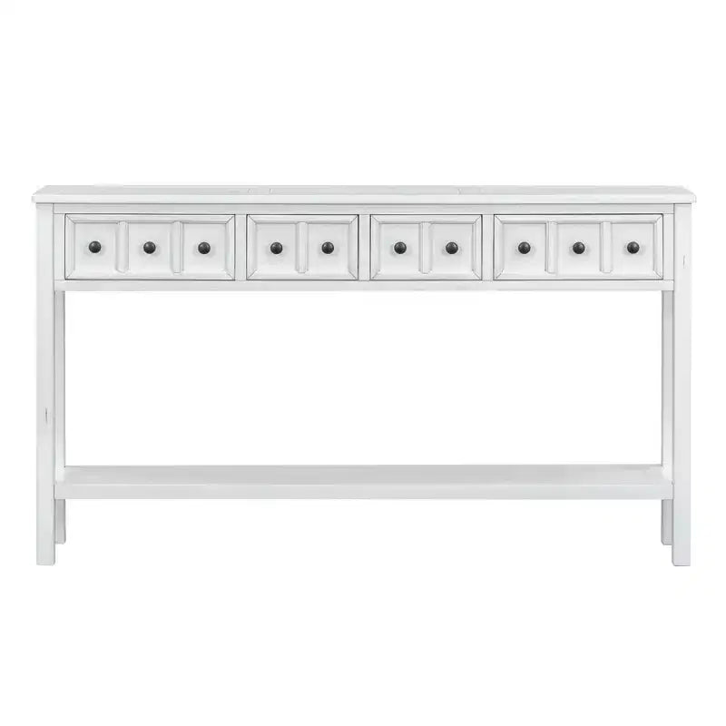 Console rustique avec 4 tiroirs et étagère inférieure – Blanc antique / Bleu / Espresso / Marine, 1 personne