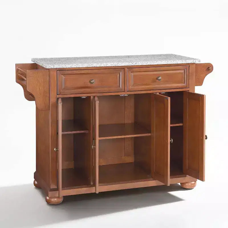 Meuble Îlot de Cuisine sur Roulettes avec Plateau en Granit – Gris Foncé
