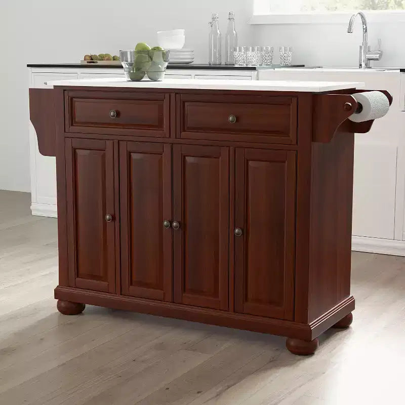 Meuble Îlot de Cuisine sur Roulettes avec Plateau en Granit – Gris Foncé