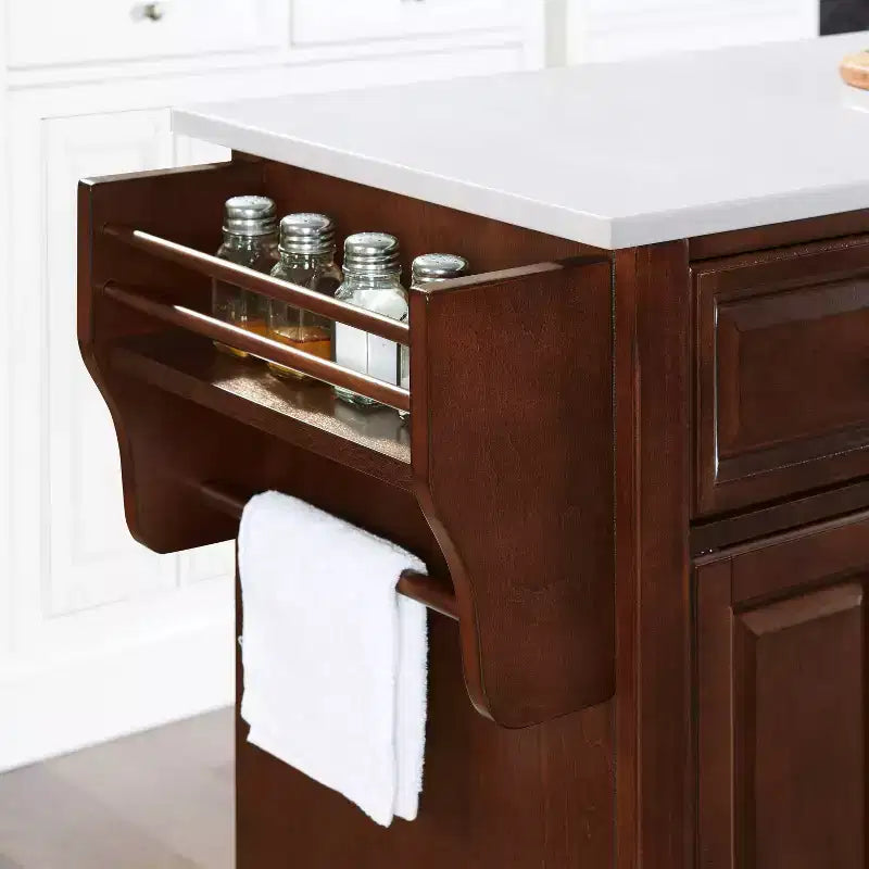 Meuble Îlot de Cuisine sur Roulettes avec Plateau en Granit – Gris Foncé