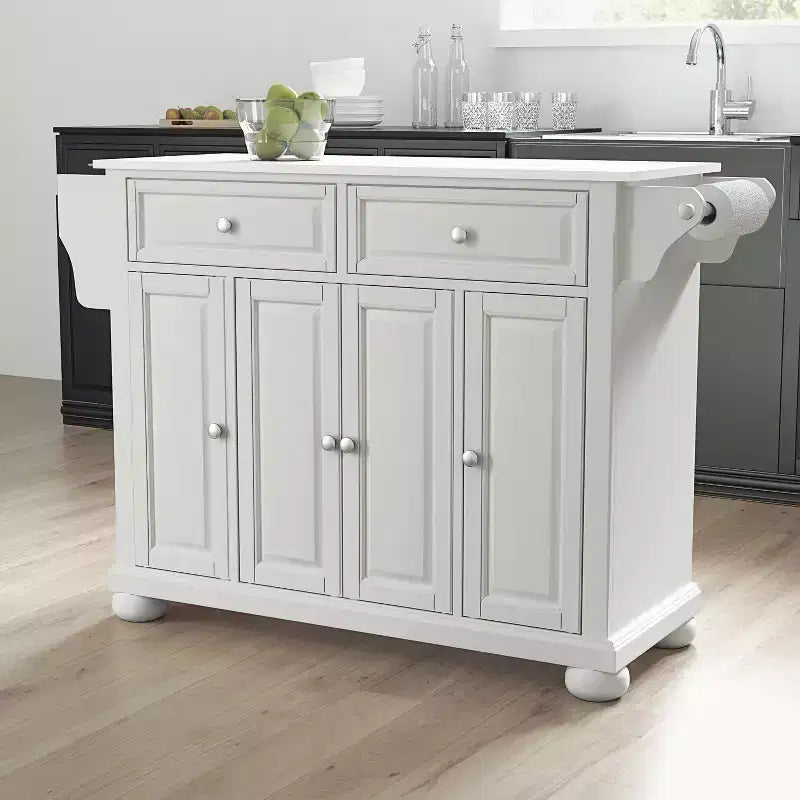 Meuble Îlot de Cuisine sur Roulettes avec Plateau en Granit – Gris Foncé
