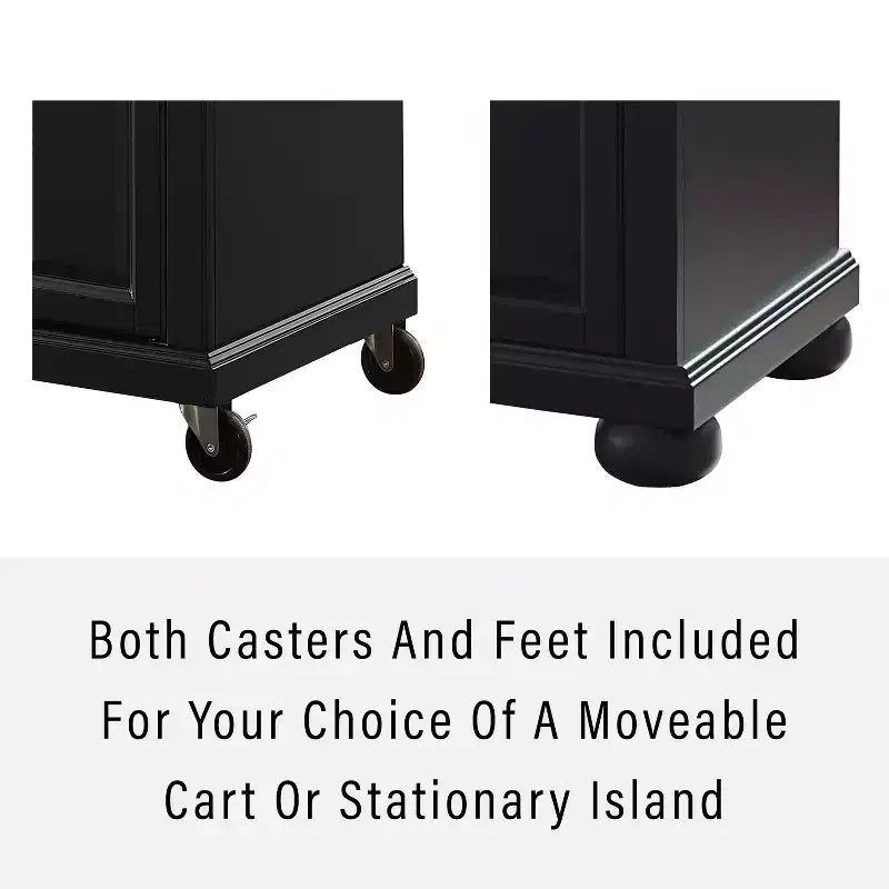 Meuble Îlot de Cuisine sur Roulettes avec Plateau en Granit – Gris Foncé